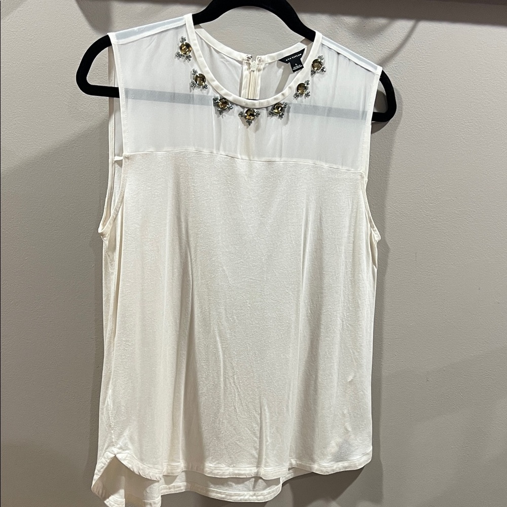 Ann Taylor Ivory Embellished Blouse